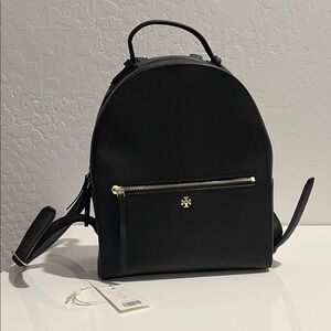 Tory Burch Black Backpack with Gold Details